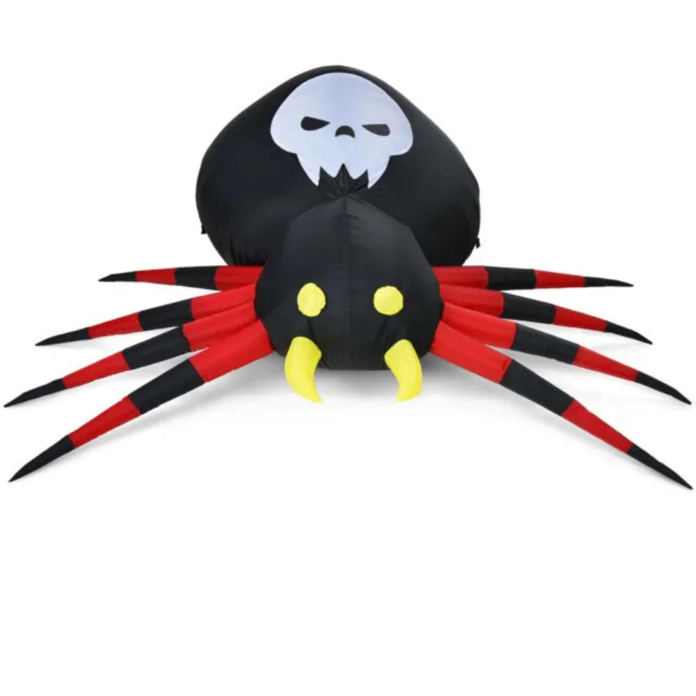 12-Foot Giant Inflatable Spider with White LED Lights - Halloween Blow Up Decor
